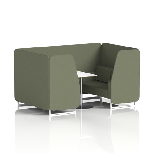 Brixworth 4 Seater Booth With White Legs And White Table With Silver Leg In Main Line Flax Fabric - Monument Panels And Sofa