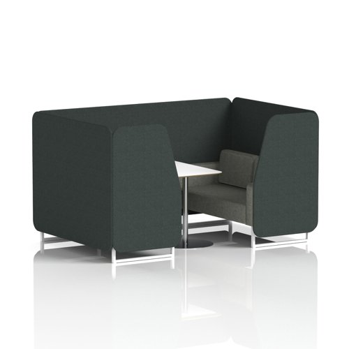 Brixworth 4 Seater Booth With White Legs And White Table With Silver Leg In Rivet Fabric - Charcoal Panels And Vitreous Sofa