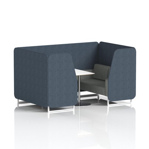 Brixworth 4 Seater Booth With White Legs And White Table With Silver Leg In Rivet Fabric - Crucible Panels And Prime Sofa