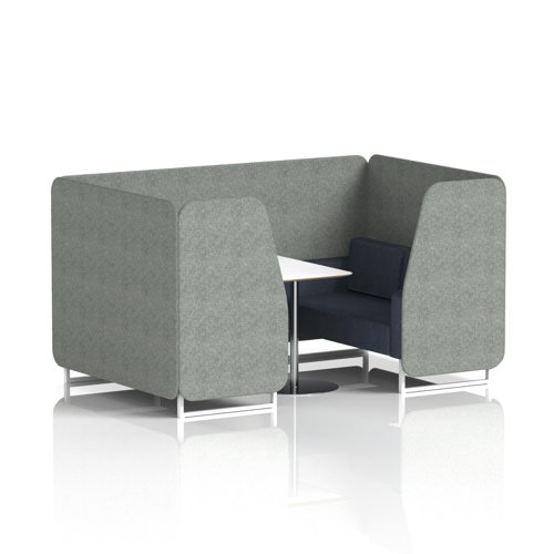 Brixworth 4 Seater Booth With White Legs And White Table With Silver Leg In Rivet Fabric - Prime Panels And Crucible Sofa