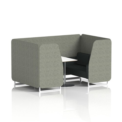 Brixworth 4 Seater Booth With White Legs And White Table With Silver Leg In Rivet Fabric - Vitreous Panels And Charcoal Sofa