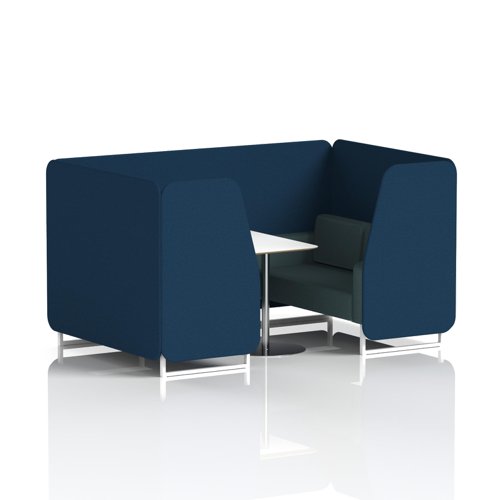 Brixworth 4 Seater Booth With White Legs And White Table With Silver Leg In X2 Fabric - Calculus Panels And Polygon Sofa
