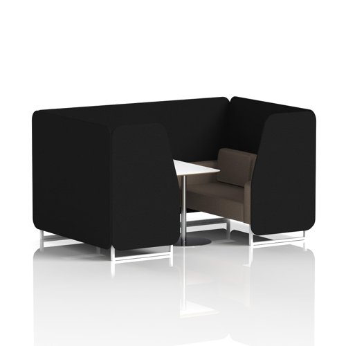 Brixworth 4 Seater Booth With White Legs And White Table With Silver Leg In X2 Fabric - Diameter Panels And Theory Sofa