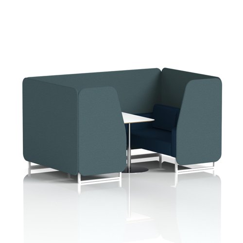 Brixworth 4 Seater Booth With White Legs And White Table With Silver Leg In X2 Fabric - Polygon Panels And Calculus Sofa