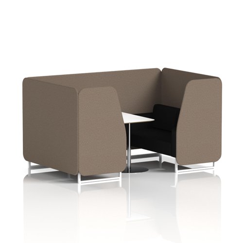 Brixworth 4 Seater Booth With White Legs And White Table With Silver Leg In X2 Fabric - Theory Panels And Diameter Sofa