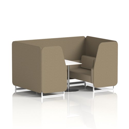 Brixworth 4 Seater Booth With White Legs And White Table With Silver Leg In Main Line Flax Fabric - Bank Panels And Upminster Sofa