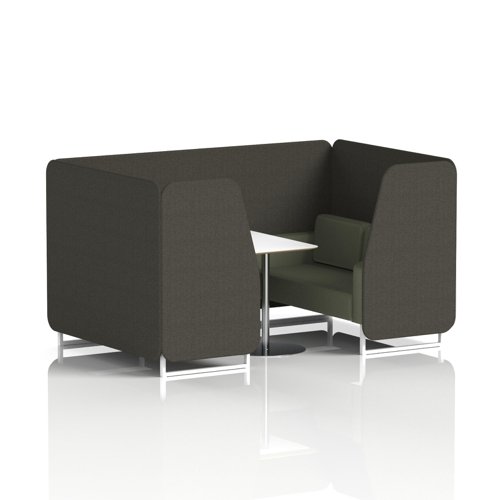 Brixworth 4 Seater Booth With White Legs And White Table With Silver Leg In Main Line Flax Fabric - Temple Panels And Monument Sofa