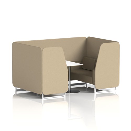 Brixworth 4 Seater Booth With White Legs And White Table With Silver Leg In Main Line Flax Fabric - Upminster Panels And Bank Sofa