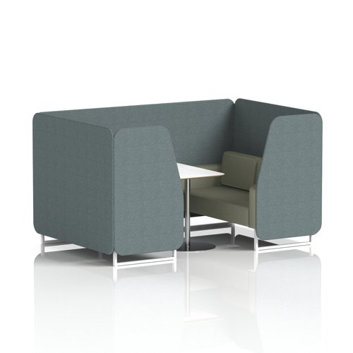 Brixworth 4 Seater Booth With White Legs And White Table With Silver Leg In Main Line Flax Fabric - Westminster Panels And Newbury Sofa