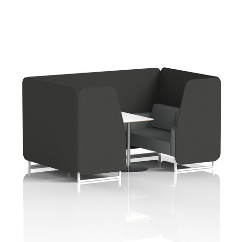 Brixworth 4 Seater Booth With White Legs And White Table With Silver Leg In Synergy Fabric - Mix Panels And Partner Sofa