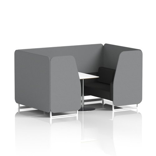Brixworth 4 Seater Booth With White Legs And White Table With Silver Leg In Synergy Fabric - Partner Panels And Mix Sofa