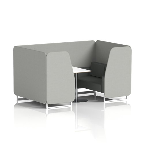 Brixworth 4 Seater Booth With White Legs And White Table With Silver Leg In Sumi Fabric - Tokyo Panels And Kobe Sofa