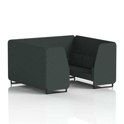 Brixworth 6 Seater Booth With Black Legs In Rivet Fabric - Charcoal Panels And Sofa
