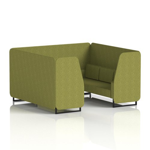 Brixworth 6 Seater Booth With Black Legs In Rivet Fabric - Olive Panels And Sofa