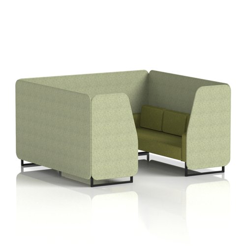 Brixworth 6 Seater Booth With Black Legs In Rivet Fabric - Burnish Panels And Olive Sofa