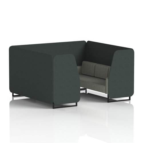 Brixworth 6 Seater Booth With Black Legs In Rivet Fabric - Charcoal Panels And Vitreous Sofa