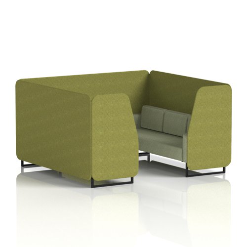 Brixworth 6 Seater Booth With Black Legs In Rivet Fabric - Olive Panels And Burnish Sofa