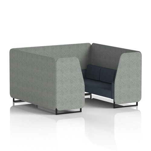 Brixworth 6 Seater Booth With Black Legs In Rivet Fabric - Prime Panels And Crucible Sofa