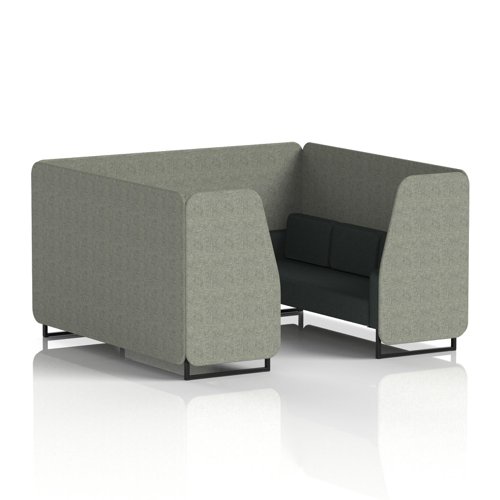 Brixworth 6 Seater Booth With Black Legs In Rivet Fabric - Vitreous Panels And Charcoal Sofa