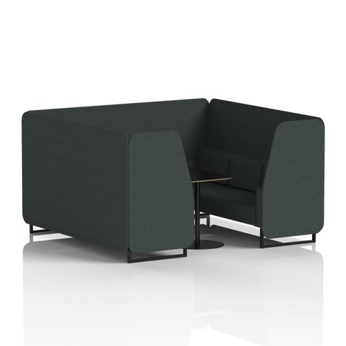 Brixworth 6 Seater Booth With Black Legs And Black Table With Black Leg In Rivet Fabric - Charcoal Panels And Sofa