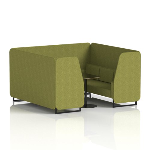 Brixworth 6 Seater Booth With Black Legs And Black Table With Black Leg In Rivet Fabric - Olive Panels And Sofa