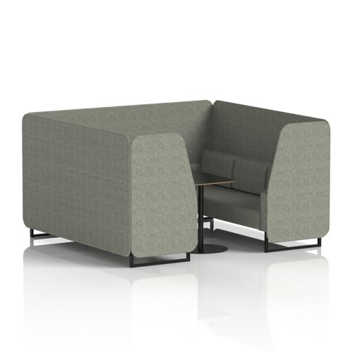 Brixworth 6 Seater Booth With Black Legs And Black Table With Black Leg In Rivet Fabric - Vitreous Panels And Sofa