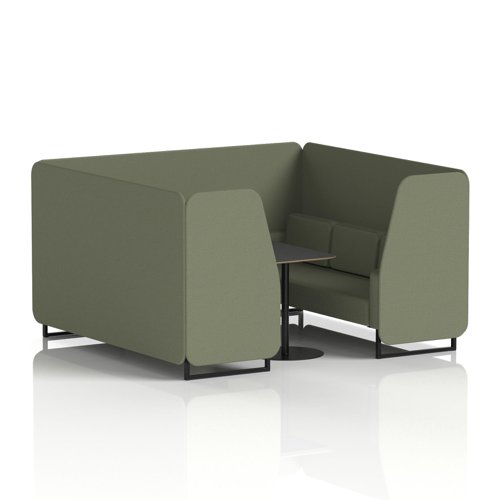 Brixworth 6 Seater Booth With Black Legs And Black Table With Black Leg In Main Line Flax Fabric - Monument Panels And Sofa