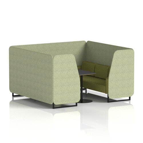 Brixworth 6 Seater Booth With Black Legs And Black Table With Black Leg In Rivet Fabric - Burnish Panels And Olive Sofa