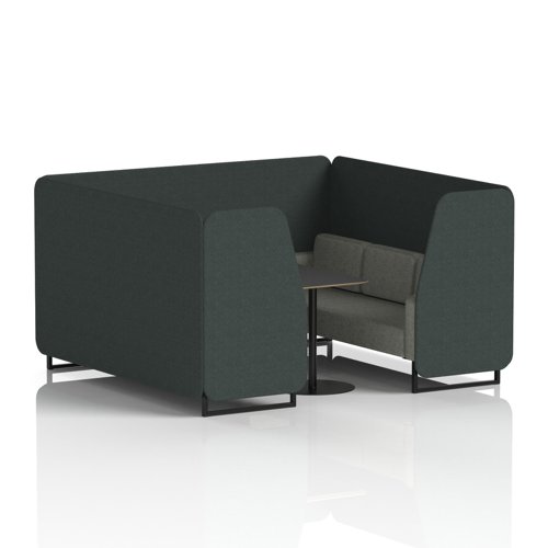 Brixworth 6 Seater Booth With Black Legs And Black Table With Black Leg In Rivet Fabric - Charcoal Panels And Vitreous Sofa