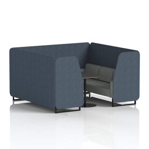 Brixworth 6 Seater Booth With Black Legs And Black Table With Black Leg In Rivet Fabric - Crucible Panels And Prime Sofa