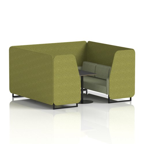 Brixworth 6 Seater Booth With Black Legs And Black Table With Black Leg In Rivet Fabric - Olive Panels And Burnish Sofa
