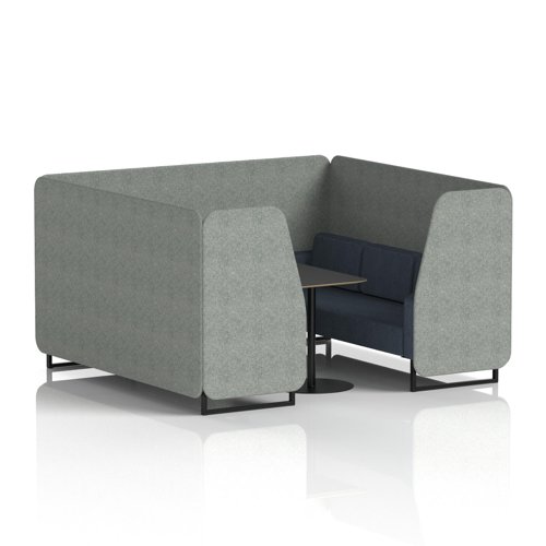 Brixworth 6 Seater Booth With Black Legs And Black Table With Black Leg In Rivet Fabric - Prime Panels And Crucible Sofa