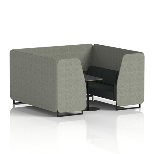Brixworth 6 Seater Booth With Black Legs And Black Table With Black Leg In Rivet Fabric - Vitreous Panels And Charcoal Sofa