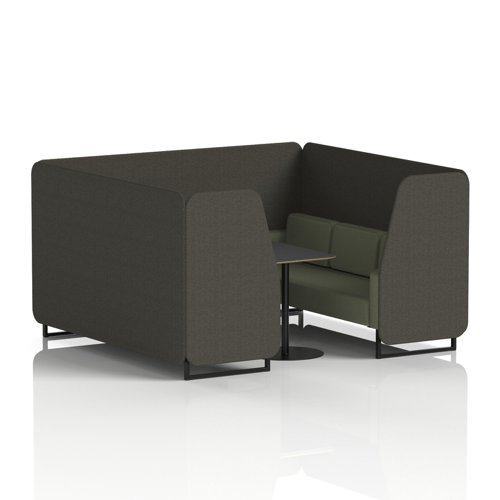 Brixworth 6 Seater Booth With Black Legs And Black Table With Black Leg In Main Line Flax Fabric - Temple Panels And Monument Sofa