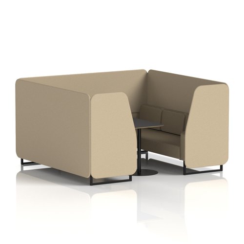 Brixworth 6 Seater Booth With Black Legs And Black Table With Black Leg In Main Line Flax Fabric - Upminster Panels And Bank Sofa