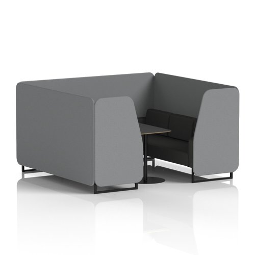 Brixworth 6 Seater Booth With Black Legs And Black Table With Black Leg In Synergy Fabric - Partner Panels And Mix Sofa