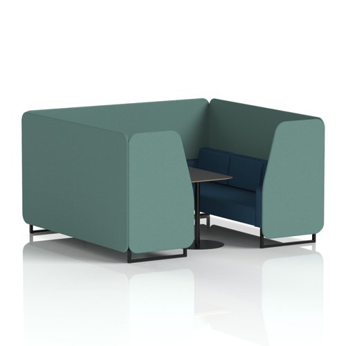 Brixworth 6 Seater Booth With Black Legs And Black Table With Black Leg In Sumi Fabric - Handa Panels And Uto Sofa