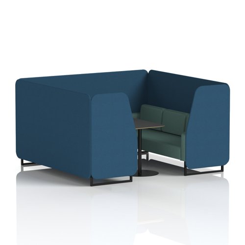 Brixworth 6 Seater Booth With Black Legs And Black Table With Black Leg In Sumi Fabric - Uto Panels And Handa Sofa