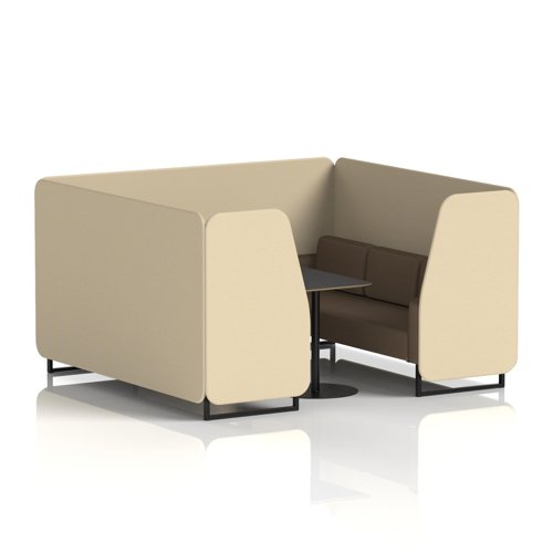 Brixworth 6 Seater Booth With Black Legs And Black Table With Black Leg In Sumi Fabric - Zen Panels And Osaka Sofa