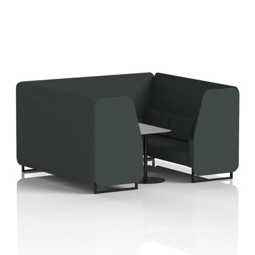 Brixworth 6 Seater Booth With Black Legs And Grey Table With Black Leg In Rivet Fabric - Charcoal Panels And Sofa