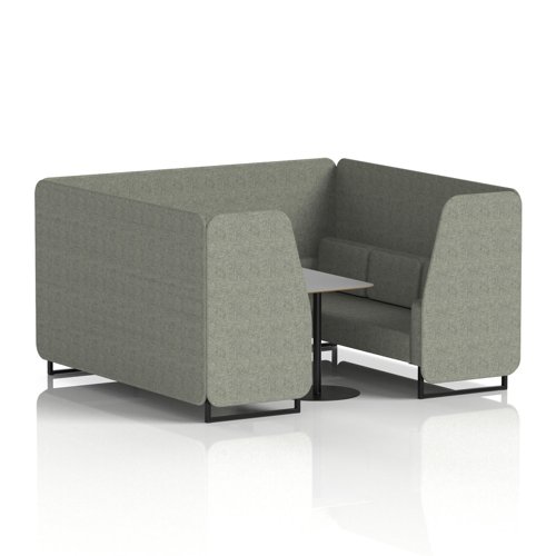 Brixworth 6 Seater Booth With Black Legs And Grey Table With Black Leg In Rivet Fabric - Vitreous Panels And Sofa