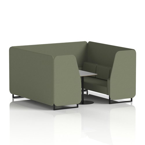 Brixworth 6 Seater Booth With Black Legs And Grey Table With Black Leg In Main Line Flax Fabric - Monument Panels And Sofa