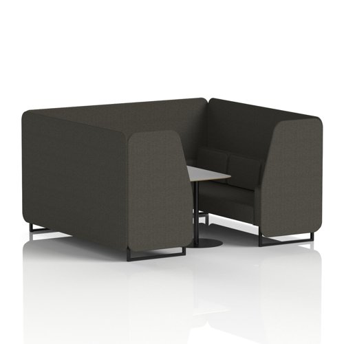 Brixworth 6 Seater Booth With Black Legs And Grey Table With Black Leg In Main Line Flax Fabric - Temple Panels And Sofa