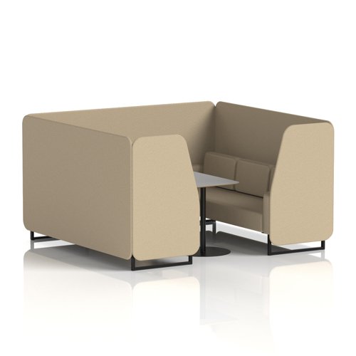 Brixworth 6 Seater Booth With Black Legs And Grey Table With Black Leg In Main Line Flax Fabric - Upminster Panels And Sofa