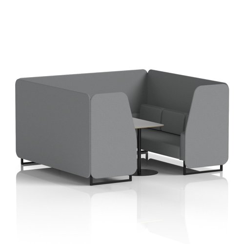 Brixworth 6 Seater Booth With Black Legs And Grey Table With Black Leg In Synergy Fabric - Partner Panels And Sofa
