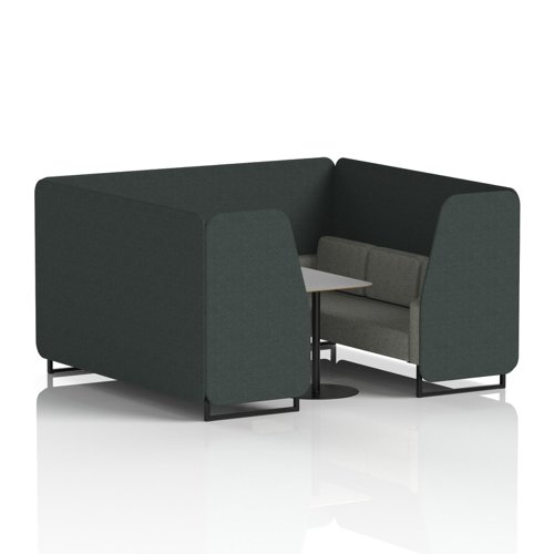 Brixworth 6 Seater Booth With Black Legs And Grey Table With Black Leg In Rivet Fabric - Charcoal Panels And Vitreous Sofa
