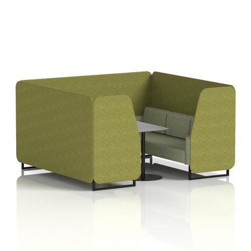 Brixworth 6 Seater Booth With Black Legs And Grey Table With Black Leg In Rivet Fabric - Olive Panels And Burnish Sofa