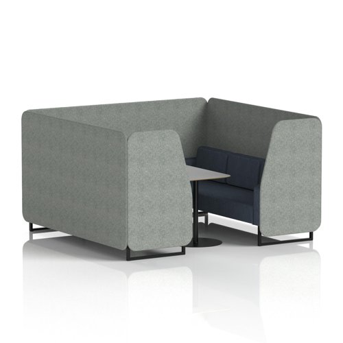 Brixworth 6 Seater Booth With Black Legs And Grey Table With Black Leg In Rivet Fabric - Prime Panels And Crucible Sofa