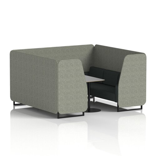 Brixworth 6 Seater Booth With Black Legs And Grey Table With Black Leg In Rivet Fabric - Vitreous Panels And Charcoal Sofa