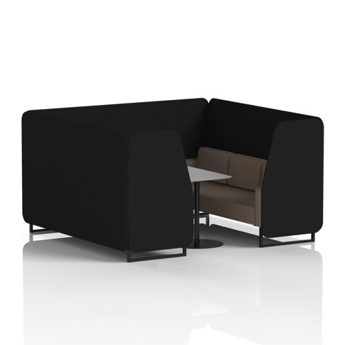 Brixworth 6 Seater Booth With Black Legs And Grey Table With Black Leg In X2 Fabric - Diameter Panels And Theory Sofa